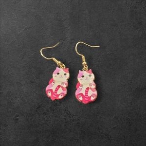 Charming Pink Earrings with Cat Design